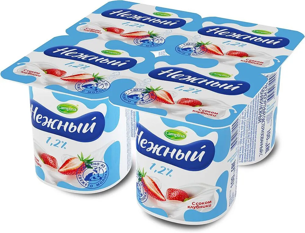 Յոգուրտային արտադրանք ելակի հյութով «Campina Нежный» 100գ, յուղայնությունը` 1.2%