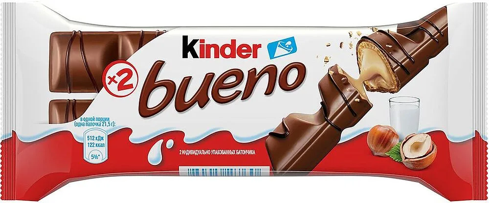 Վաֆլի պնդուկի և կաթնային կրեմով «Kinder Bueno» 43գ