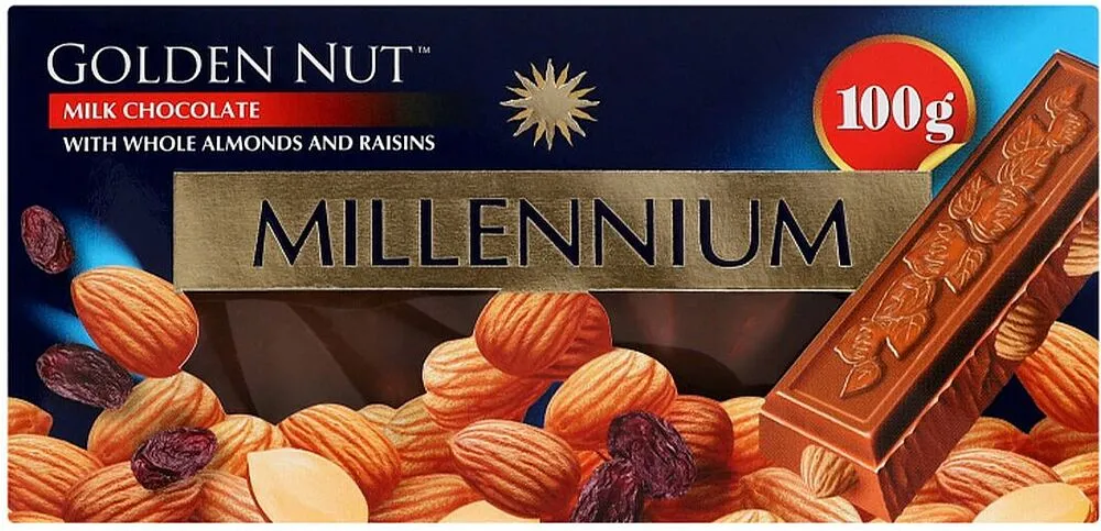 Շոկոլադե սալիկ նուշով և չամիչով «Millennium» 100գ