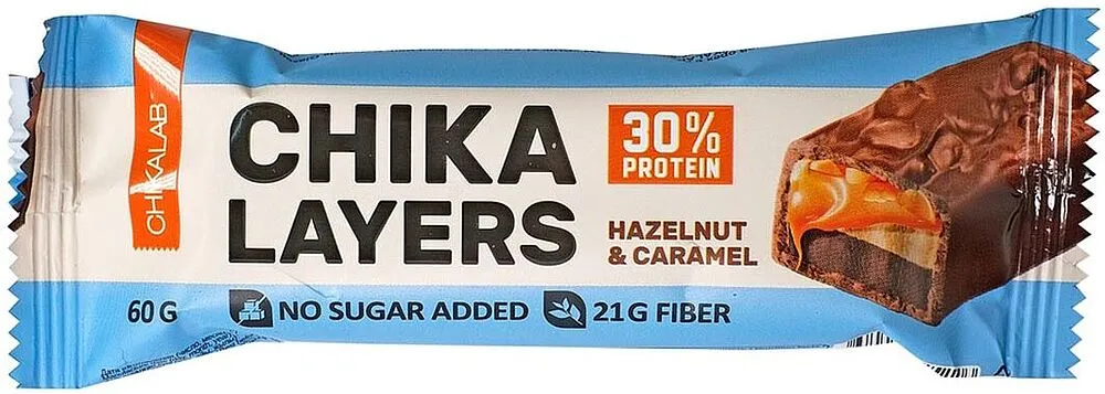 Սպիտակուցային բատոն «Chikalab Chika Layers Caramel & Hazelnut» 60գ
