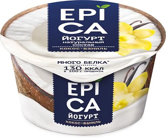 Յոգուրտ կոկոսի և վանիլի «Epica» 130գ, յուղայնությունը՝ 6.3%