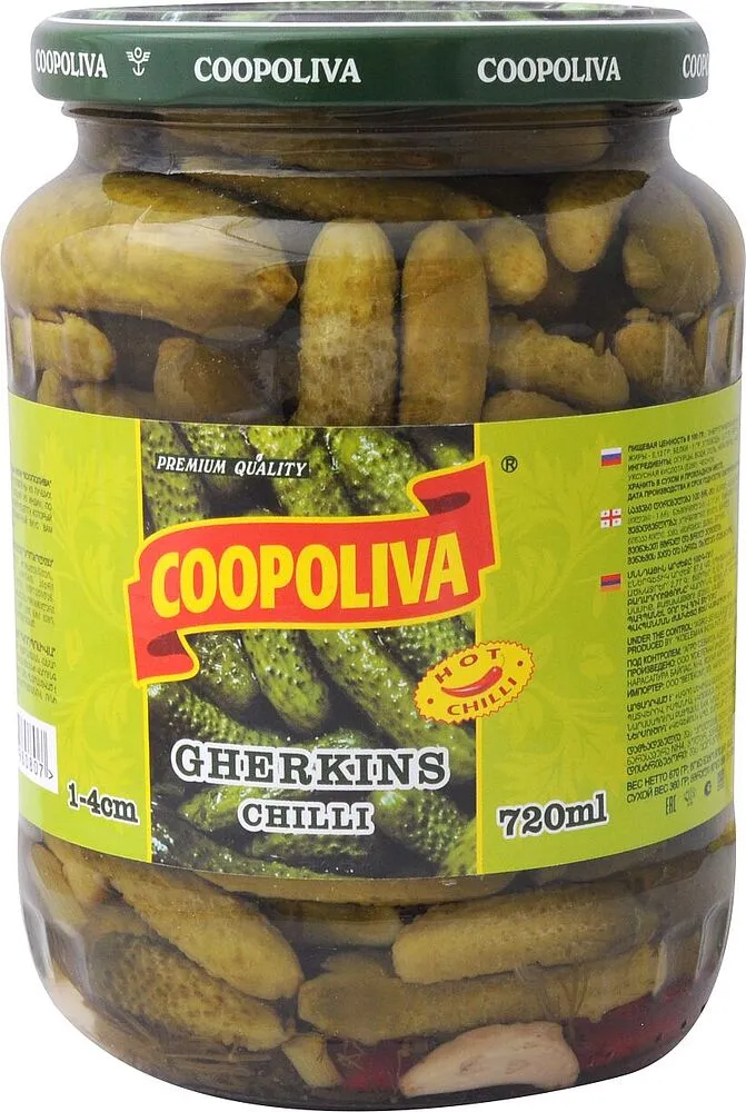 Կորնիշոններ մարինացված չիլի «Coopoliva» 720գ 