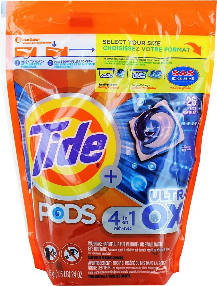Լվացքի պարկուճներ ունիվերսալ «Tide Ultra Oxi 4 in1» 26 հատ