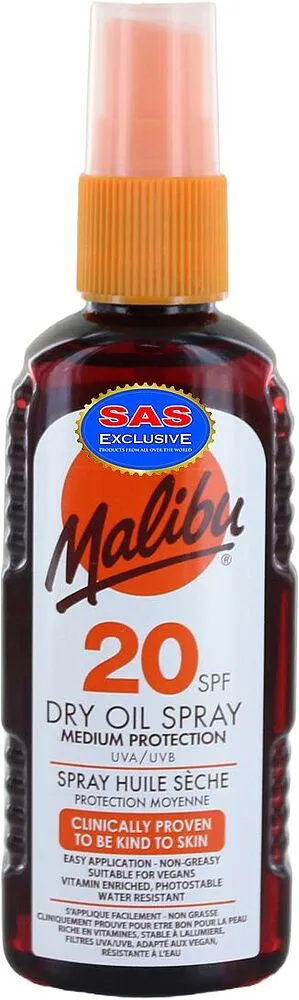 Արևապաշտպան յուղ-սփրեյ «Malibu Dry Oil Spray 20SPF» 100մլ
