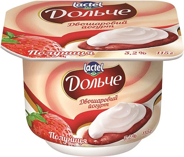 Յոգուրտ ելակի «Lactel Дольче» 115գ, յուղայնությունը` 3.2%
