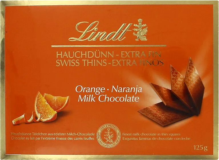 Շոկոլադե սալիկ նարնջով «Lindt Hauchdunn - Extra Fin» 125գ