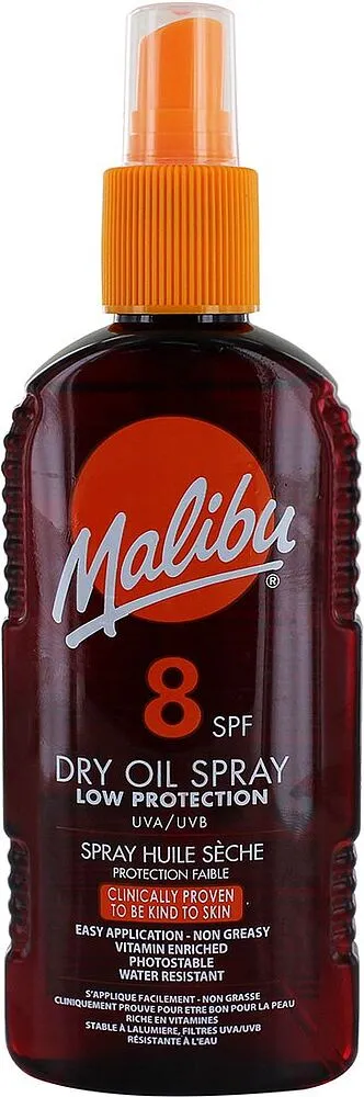 Արևապաշտպան յուղ-սփրեյ «Malibu 8 SPF Dry Oil Spray» 200մլ