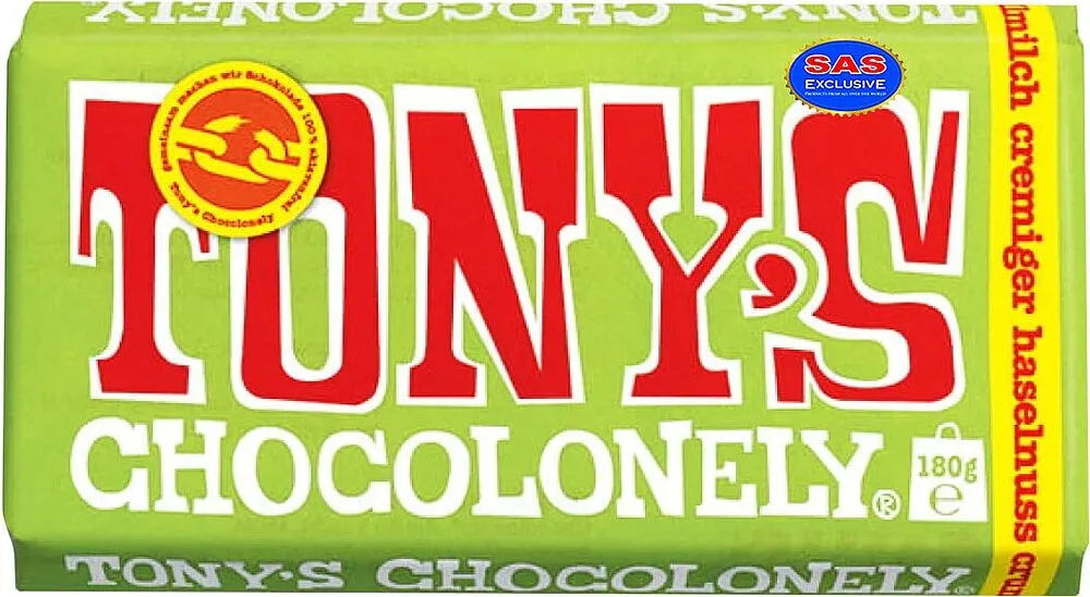 Շոկոլադե սալիկ պնդուկով «Tony's Chocolonely» 180գ