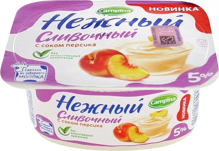 Յոգուրտային արտադրանք սերուցքային դեղձի հյութով  «Campina Нежный» 100գ, յուղայնությունը`5%