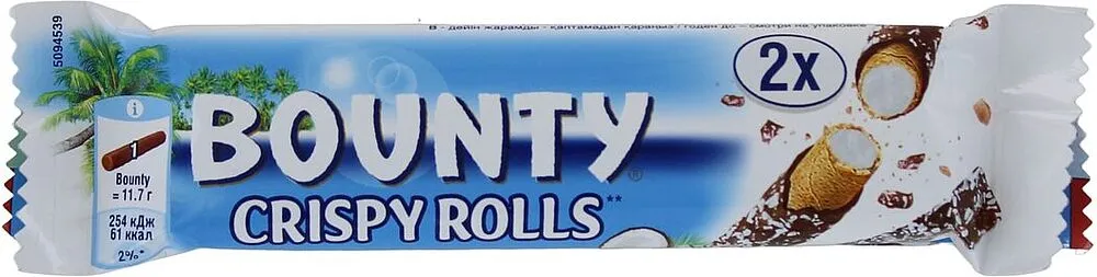 Վաֆլե գլանակներ կոկոսի միջուկով «Bounty» 2*11.7գ