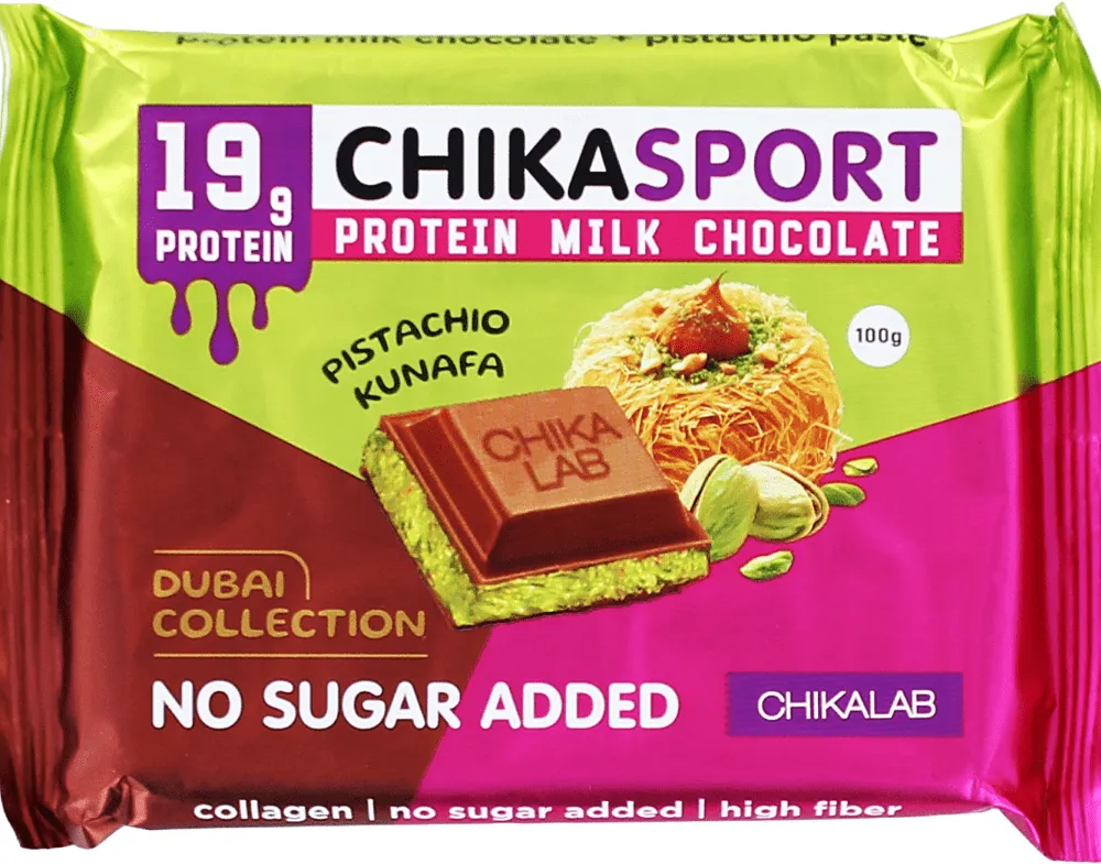 Շոկոլադե սալիկ պիստակով և կոնաֆայով «Chikalab Chikasport Dubai» 100գ