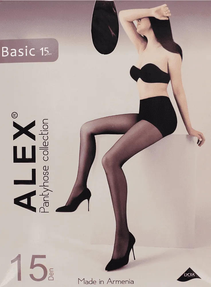 Զուգագուլպա սև «Alex Basic 15 Den N3»