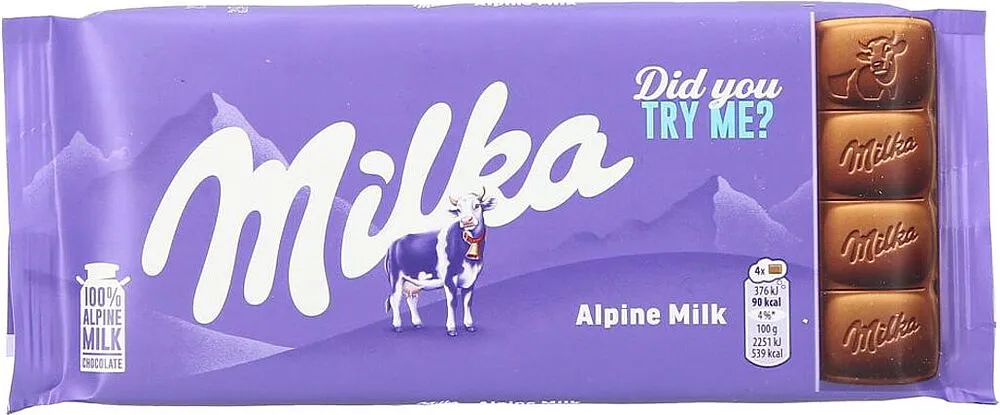 Շոկոլադե սալիկ կաթնային «Milka Alpine Milk» 100գ