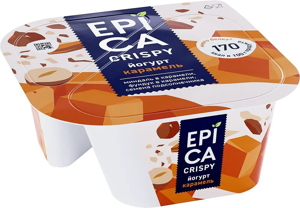 Յոգուրտ կարամելային «Epica Crispy» 140գ, յուղայնությունը՝ 10.2%