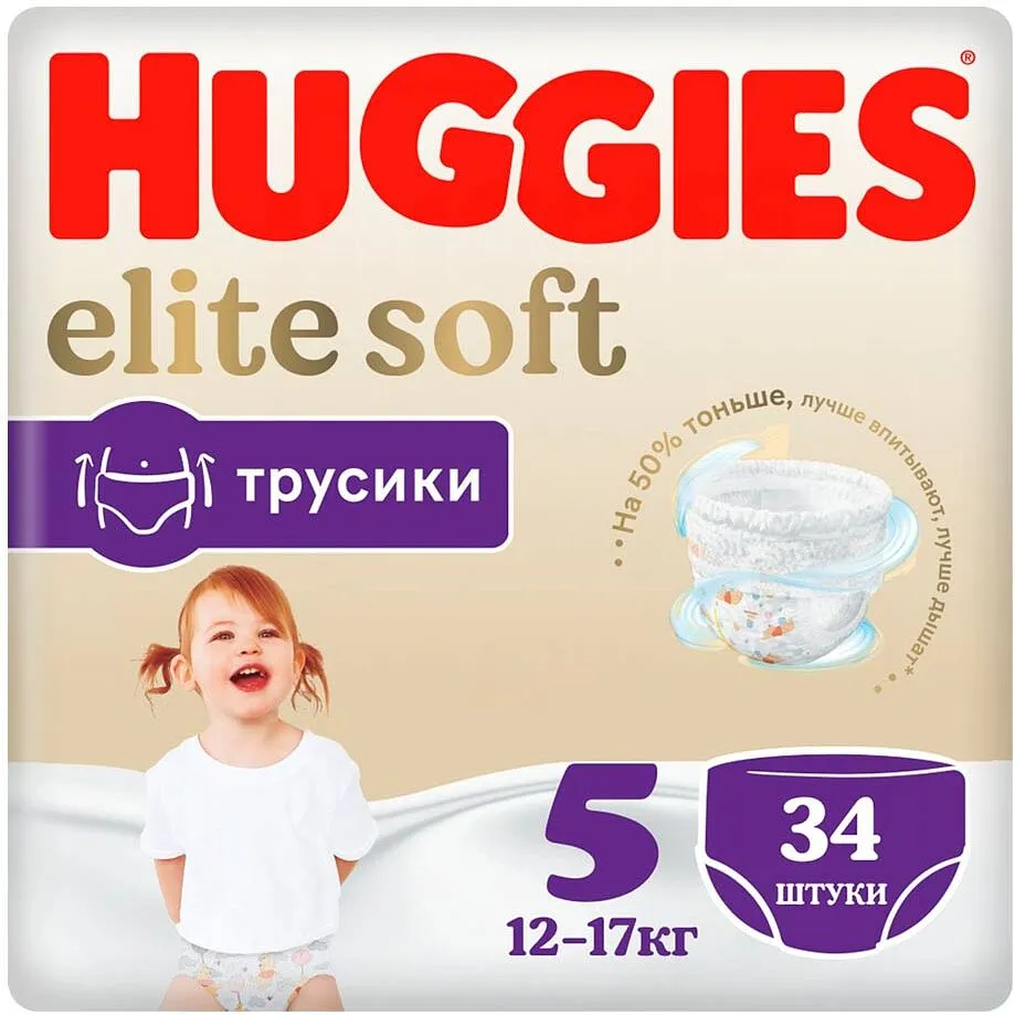 Վարտիք-տակդիրներ «Huggies Elite Soft N5» 12-17կգ, 34 հատ