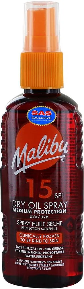 Արևապաշտպան յուղ-սփրեյ «Malibu Dry Oil Spray 15 SPF» 100մլ
