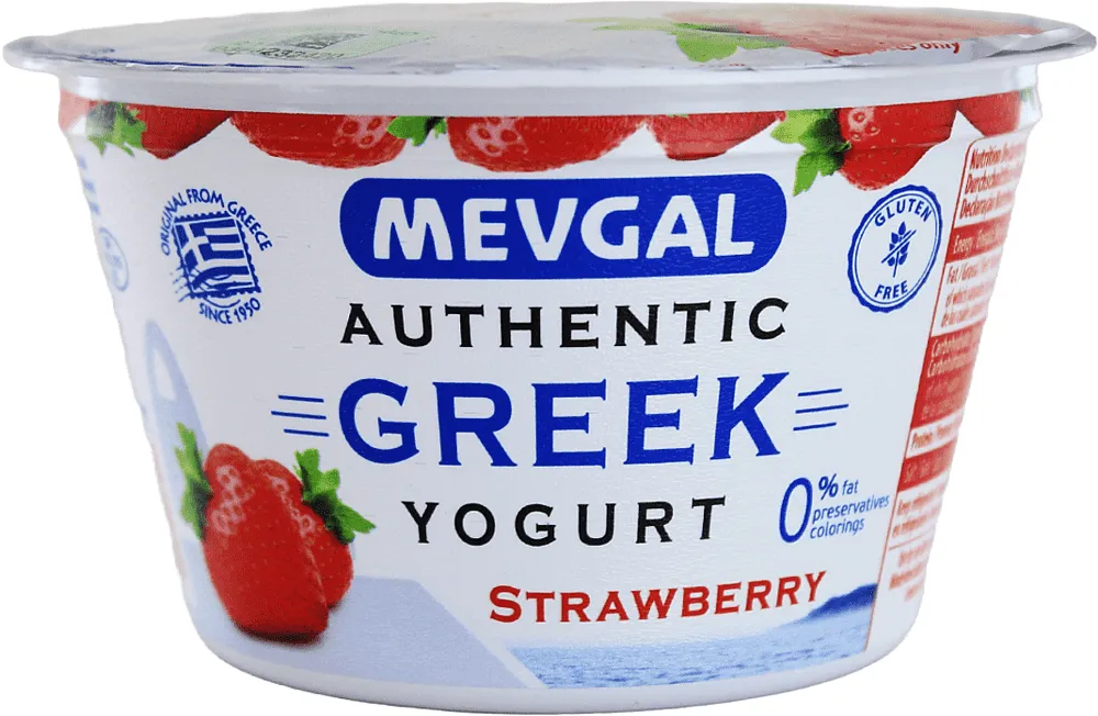 Յոգուրտ հունական ելակով «Mevgal» 150գ, յուղայնությունը՝ 0%