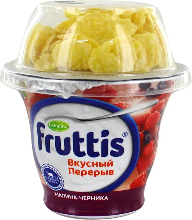 Յոգուրտային արտադրանք ազնվամորի-հապալասով և եգիպտացորենի փաթիլներով «Campina Fruttis» 175գ, յուղայնությունը` 2.5% 