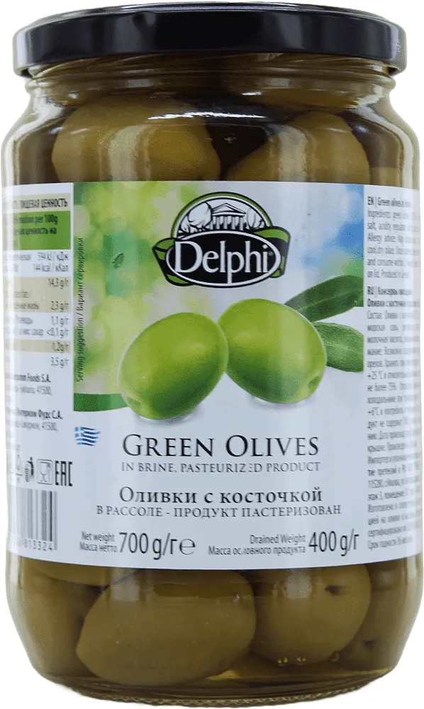 Ձիթապտուղ կանաչ կորիզով «Delphi» 700գ