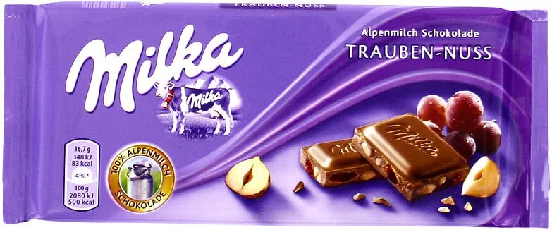 Շոկոլադե սալիկ չամիչով և պնդուկով «Milka» 100գ 