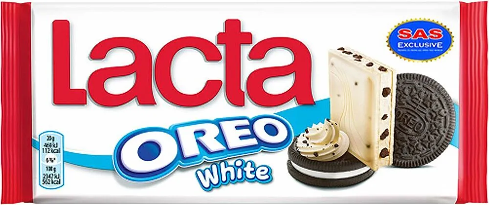 Շոկոլադե սալիկ սպիտակ թխվածքաբլիթով «Lacta Oreo» 100գ