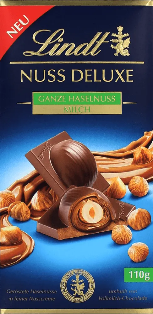 Շոկոլադե սալիկ պնդուկով «Lindt Nuss Deluxe» 110գ