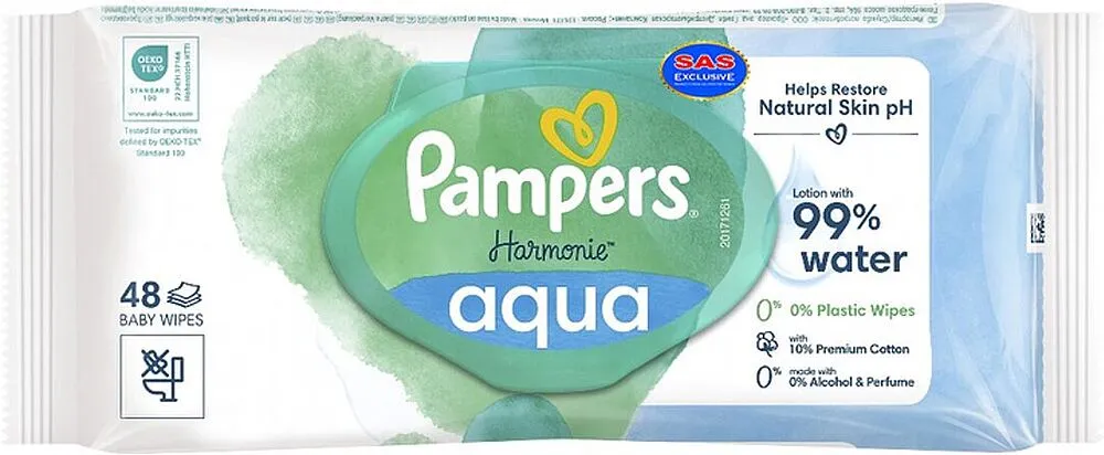 Անձեռոցիկ խոնավ մանկական «Pampers Harmonie Aqua» 48 հատ