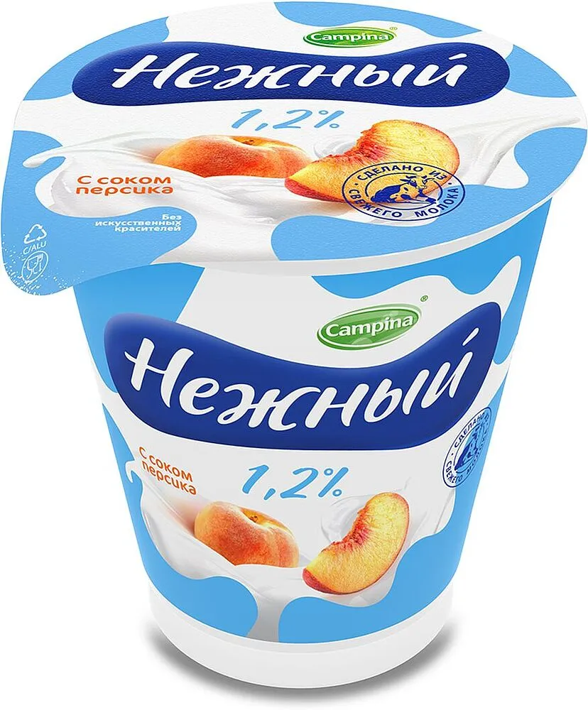Յոգուրտային արտադրանք դեղձի հյութով «Campina Нежный» 320գ, յուղայնությունը` 1.2%